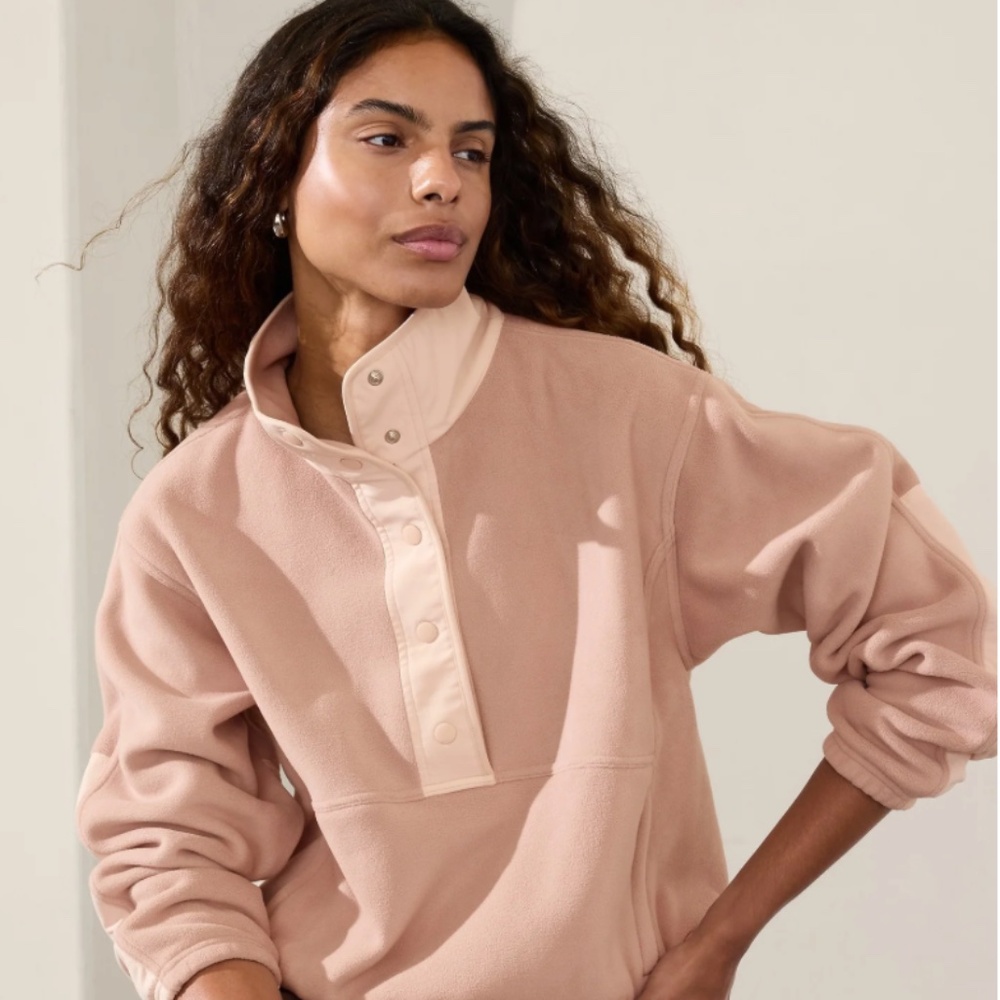 Athleta Snap Mockneck Fleece – Sandstone – Size L